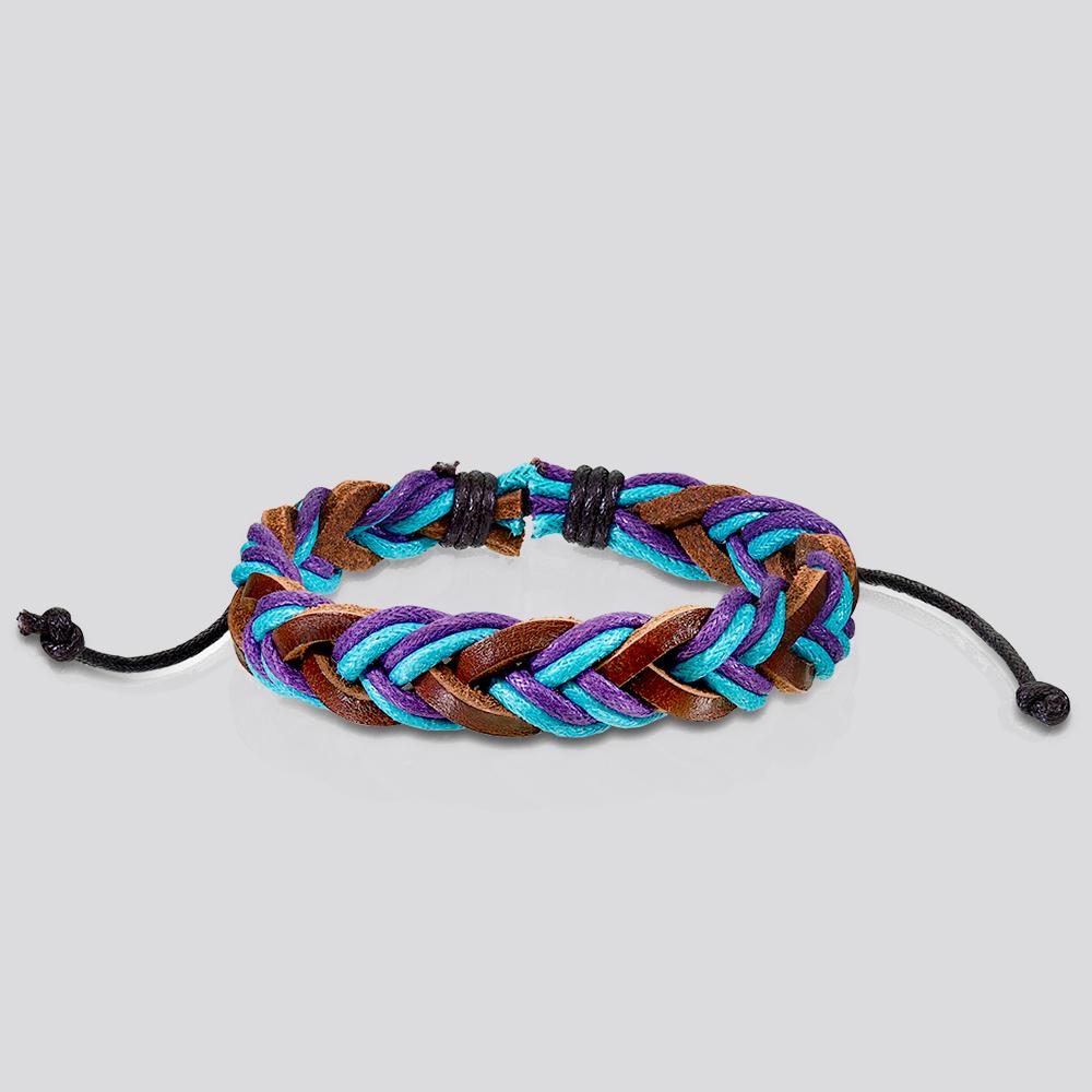 Braided Leather Bracelet with Drawstrings brwn/prpl/blu - Shop-Tetuan