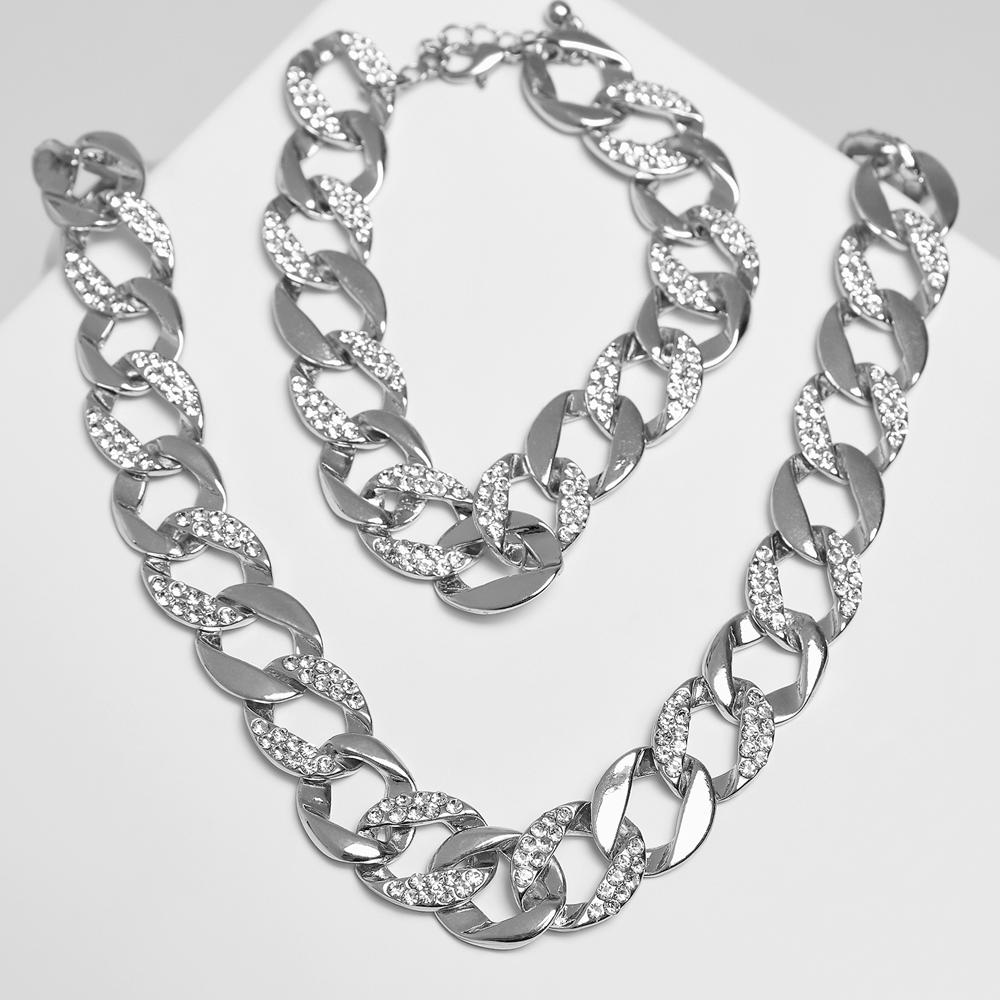 Urban Classics Basic Diamond Necklace And Bracelet set silver - Shop-Tetuan