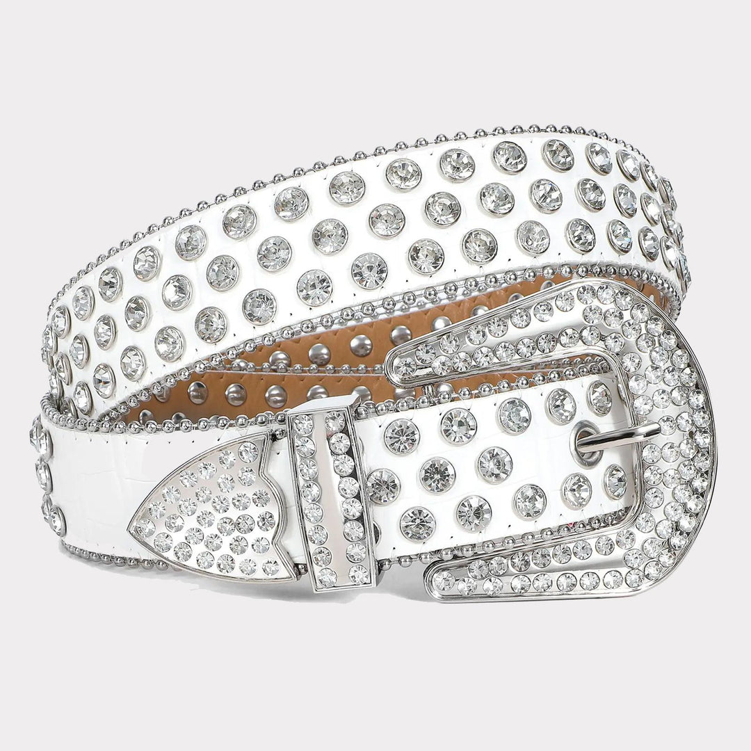 Diamond Studded Rhinestone Belt white - Shop-Tetuan