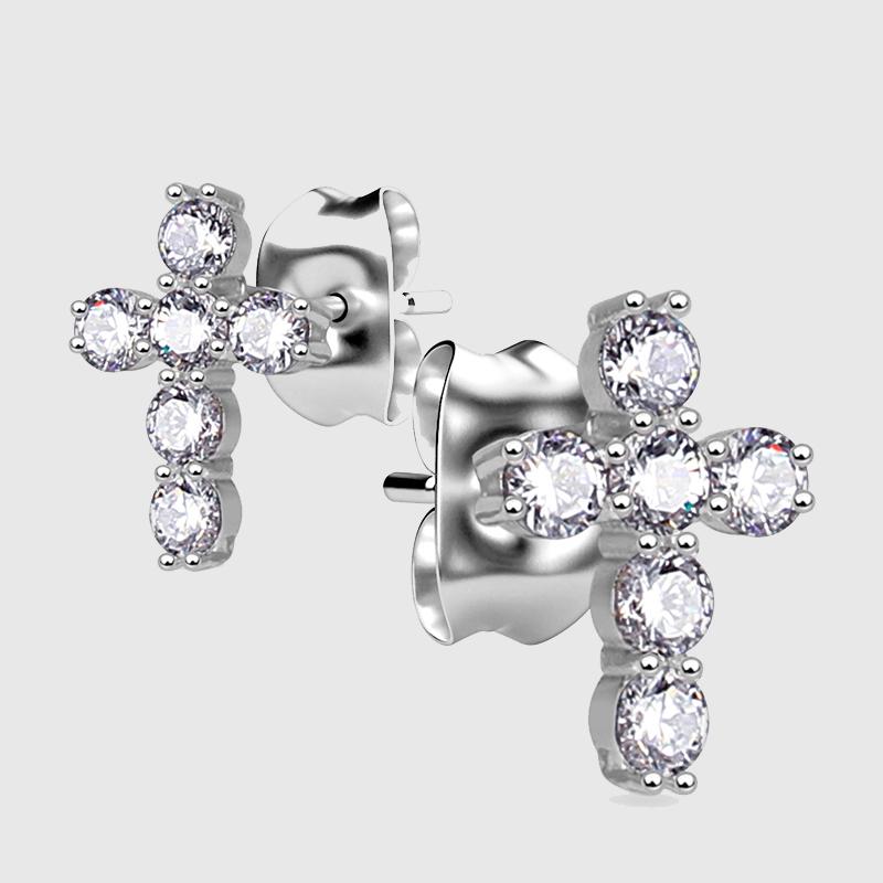 All Prong Cross Stud Earrings sterling silver - Shop-Tetuan