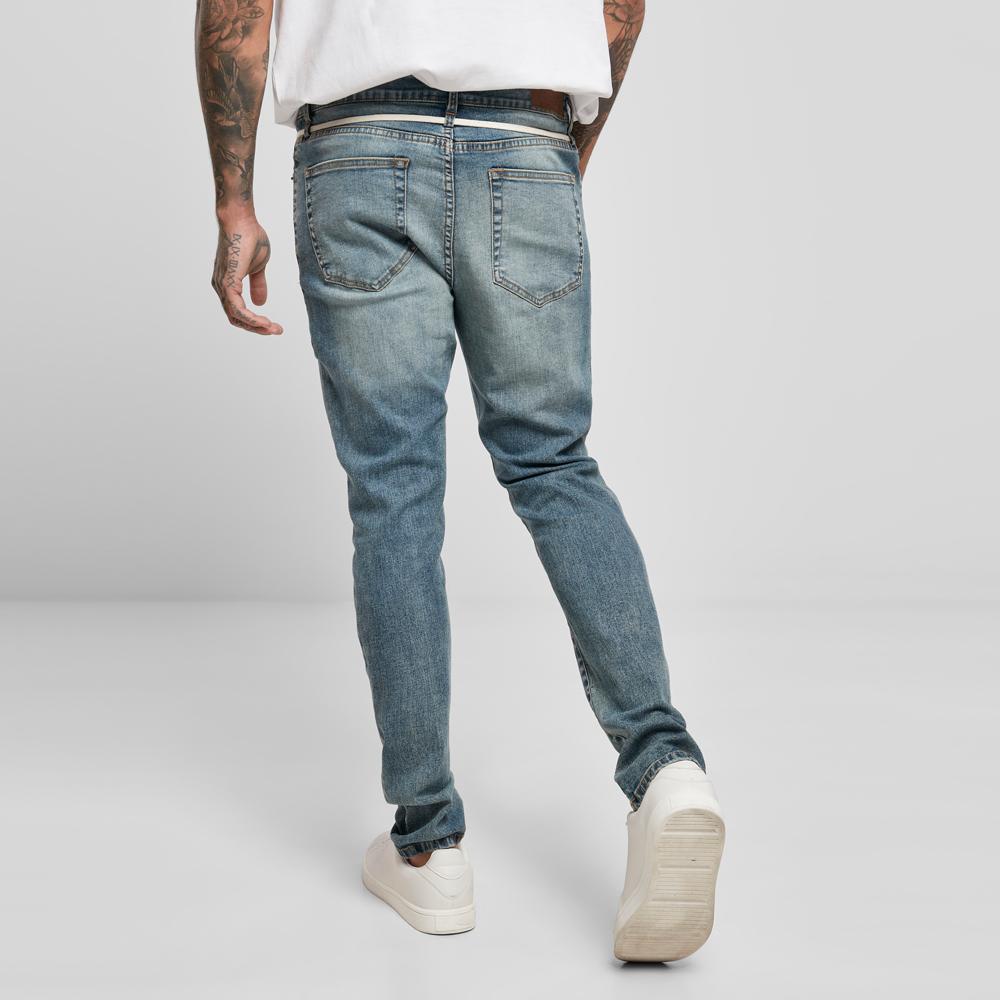 Urban Classics Slim Fit Drawstring Jeans mid heavy destroyed washed - Shop-Tetuan