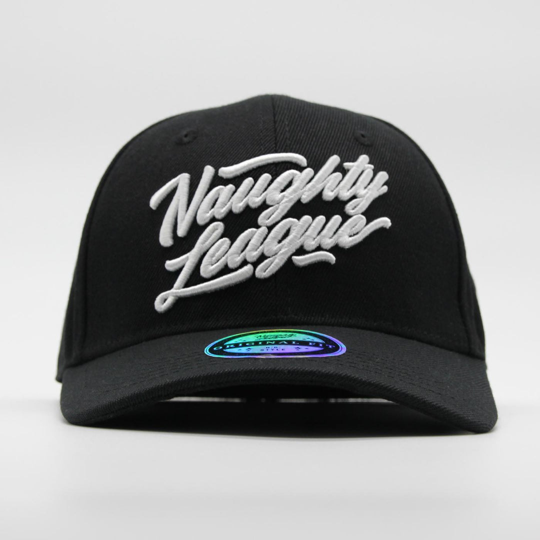 Naughty League Branded Logo Curved stretch snapback black/white - Shop-Tetuan