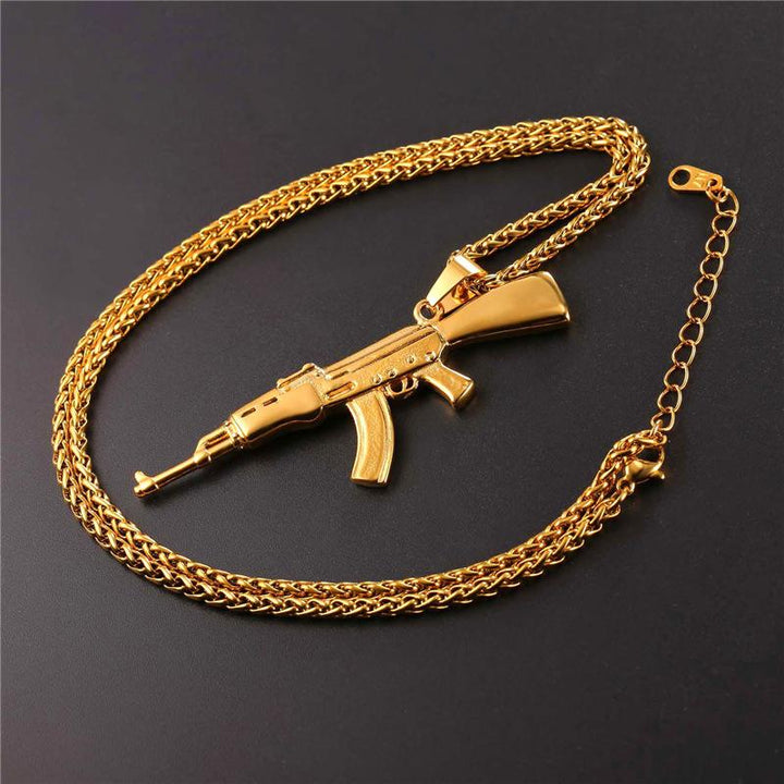 AK-47 Rifle Necklace steel/gold - Shop-Tetuan