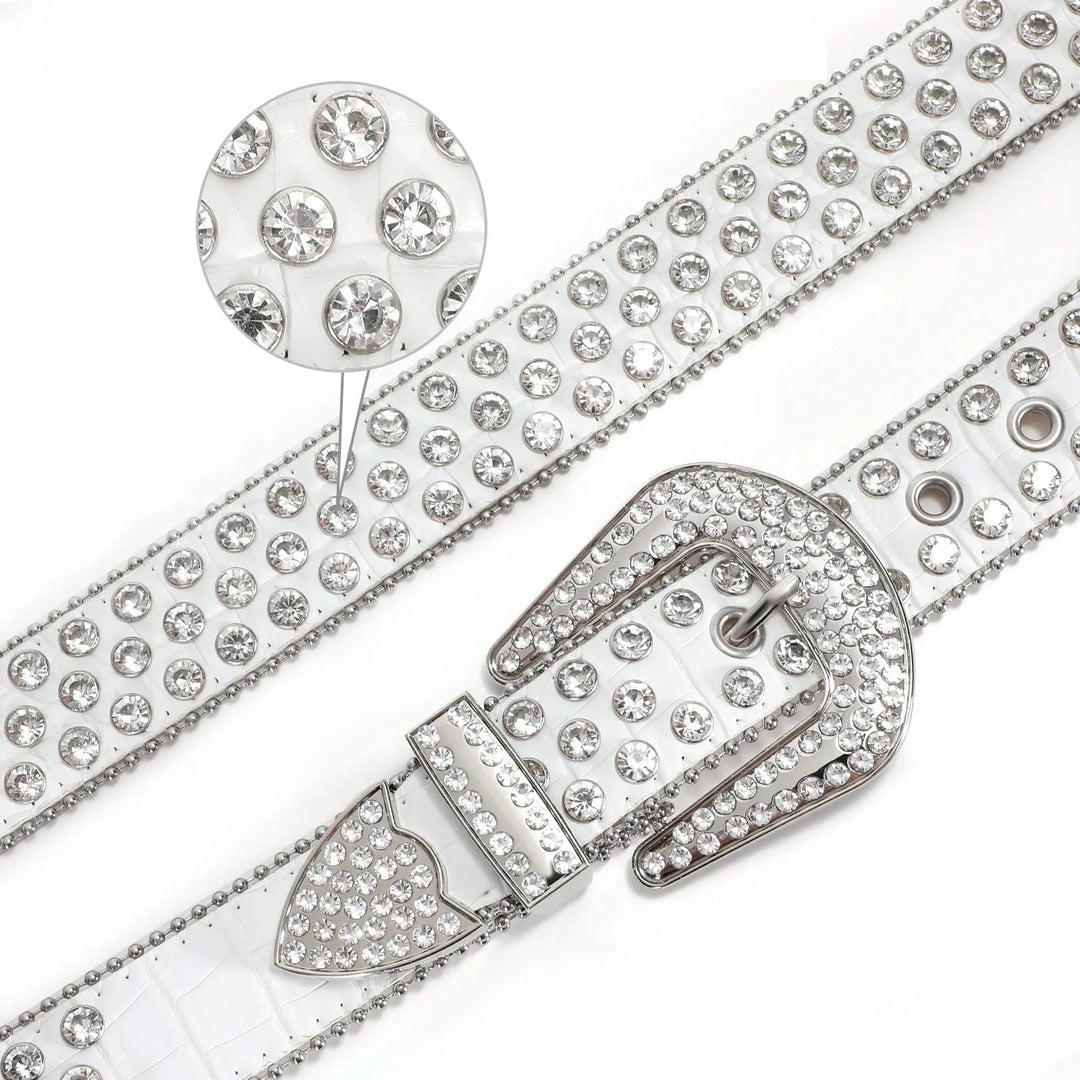 Diamond Studded Rhinestone Belt white - Shop-Tetuan