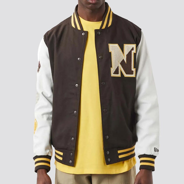 New Era Heritage Varsity jacket brown/off white - Shop-Tetuan