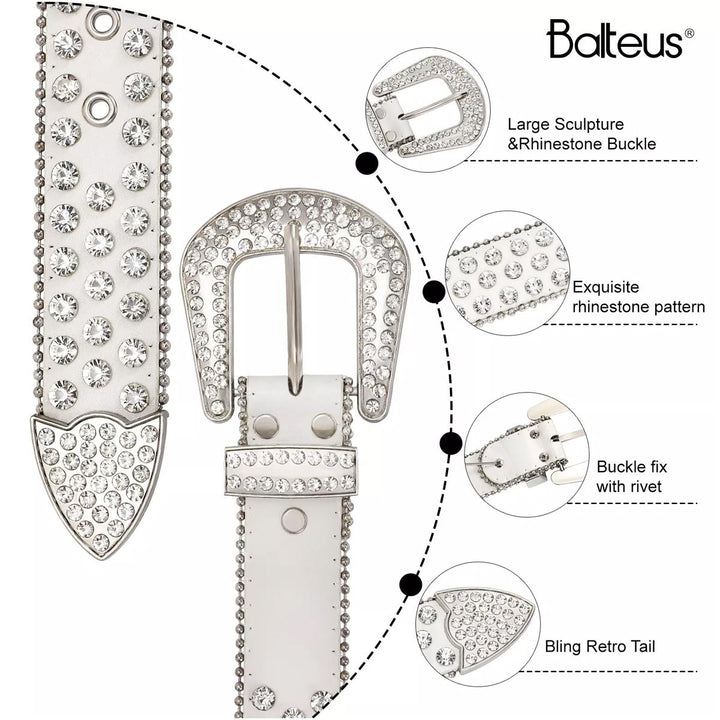 Diamond Studded Rhinestone Belt white/silver - Shop-Tetuan