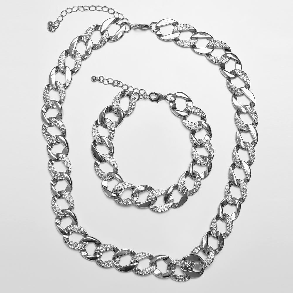 Urban Classics Basic Diamond Necklace And Bracelet set silver - Shop-Tetuan