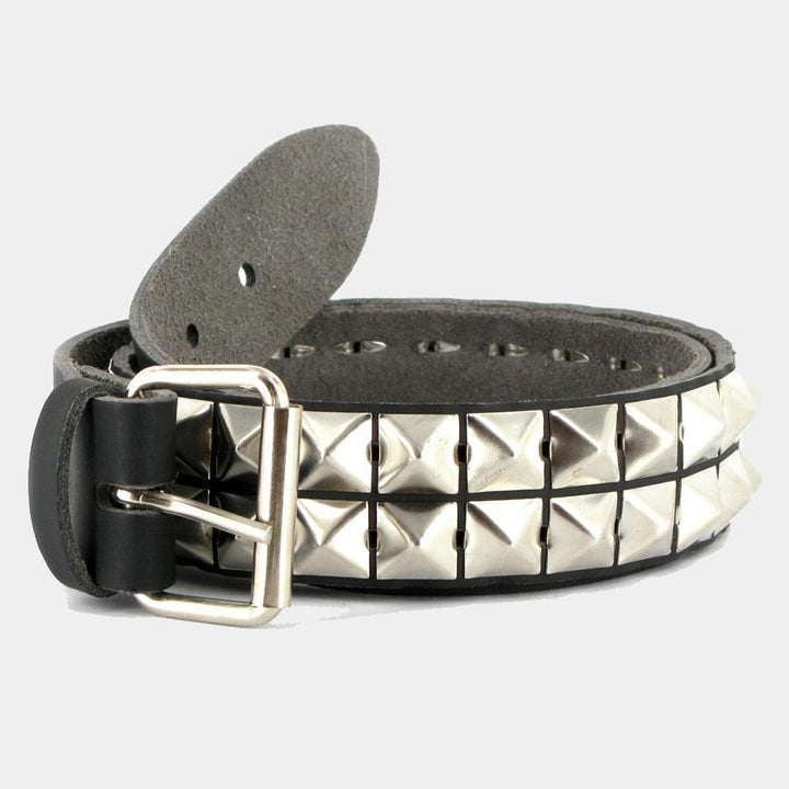 Pyramid Studded leather belt 2 row black - Shop-Tetuan