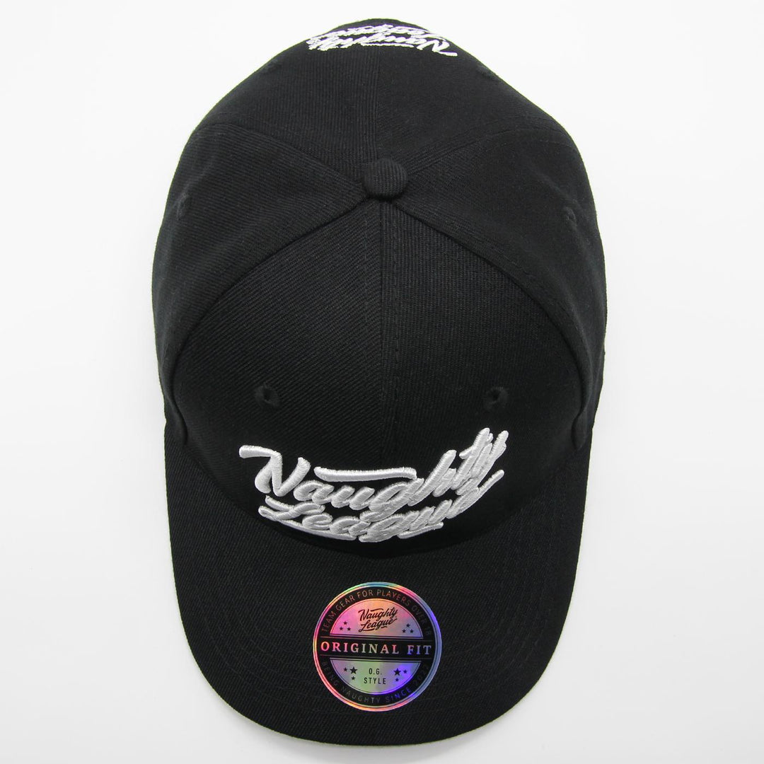 Naughty League Branded Logo Curved stretch snapback black/white - Shop-Tetuan