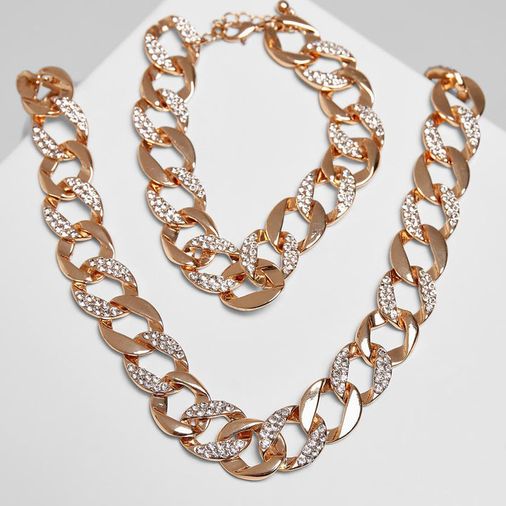 Urban Classics Basic Diamond Necklace And Bracelet set gold - Shop-Tetuan