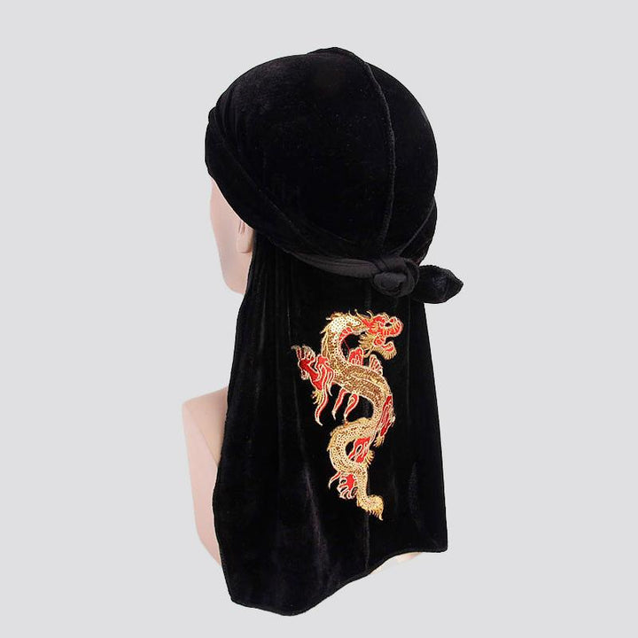 Du-Rag Dragon Design Long Tie Velvet black - Shop-Tetuan