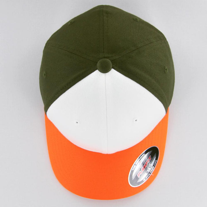 The Classics Yupoong 3-Tone Flexfit neonorange/white/olive - Shop-Tetuan