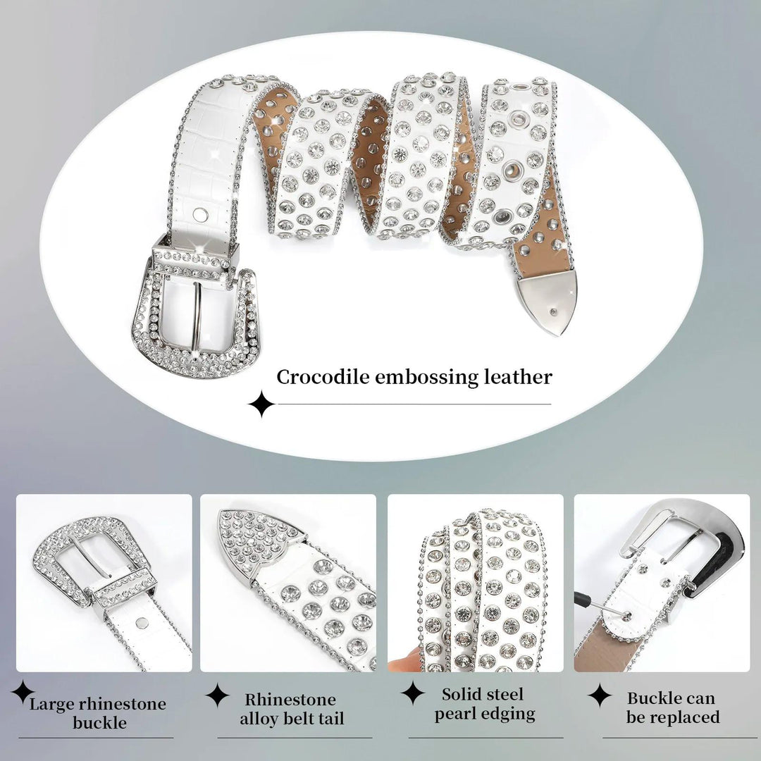 Diamond Studded Rhinestone Belt white - Shop-Tetuan