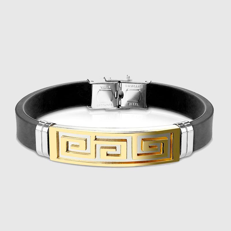 Maze Cut Out Steel Plate With Silicon Rubber Strap Bracelet gold - Shop-Tetuan