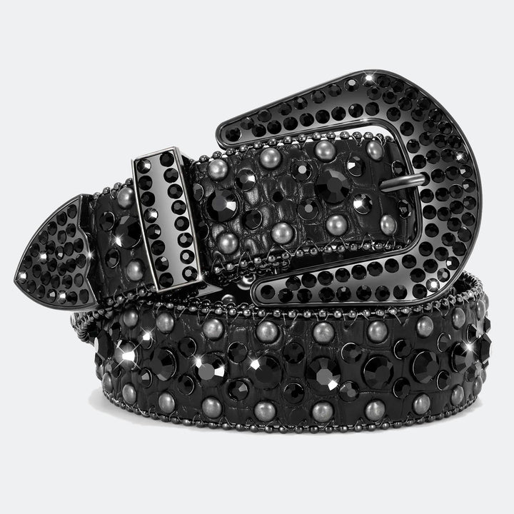 Diamond Studded Rhinestone Belt black/black - Shop-Tetuan