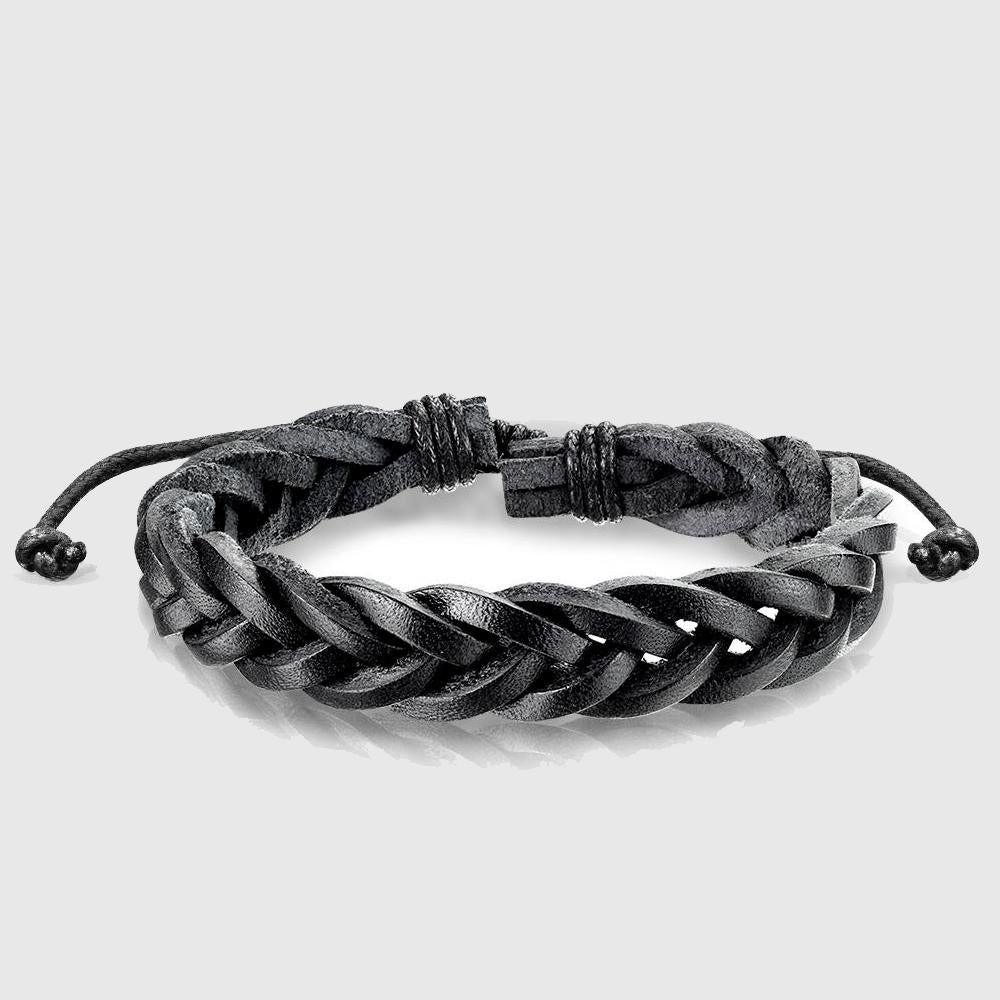 Leather Bracelet with Cross Braided Strips black - Shop-Tetuan