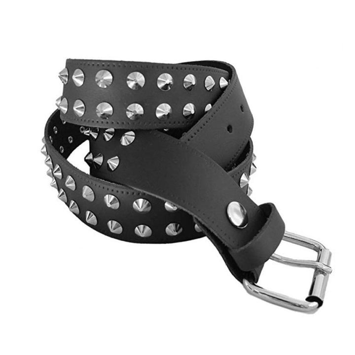 Conical Studded leather belt 2 row black - Shop-Tetuan