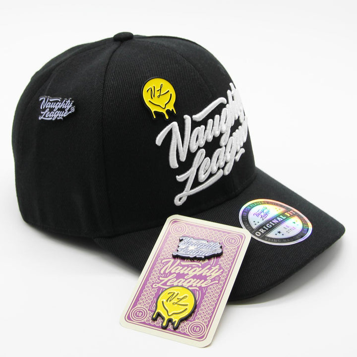 Naughty League Branded Logo Curved stretch snapback black/white - Shop-Tetuan