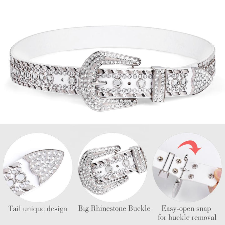 Diamond Studded Rhinestone Belt white/silver - Shop-Tetuan