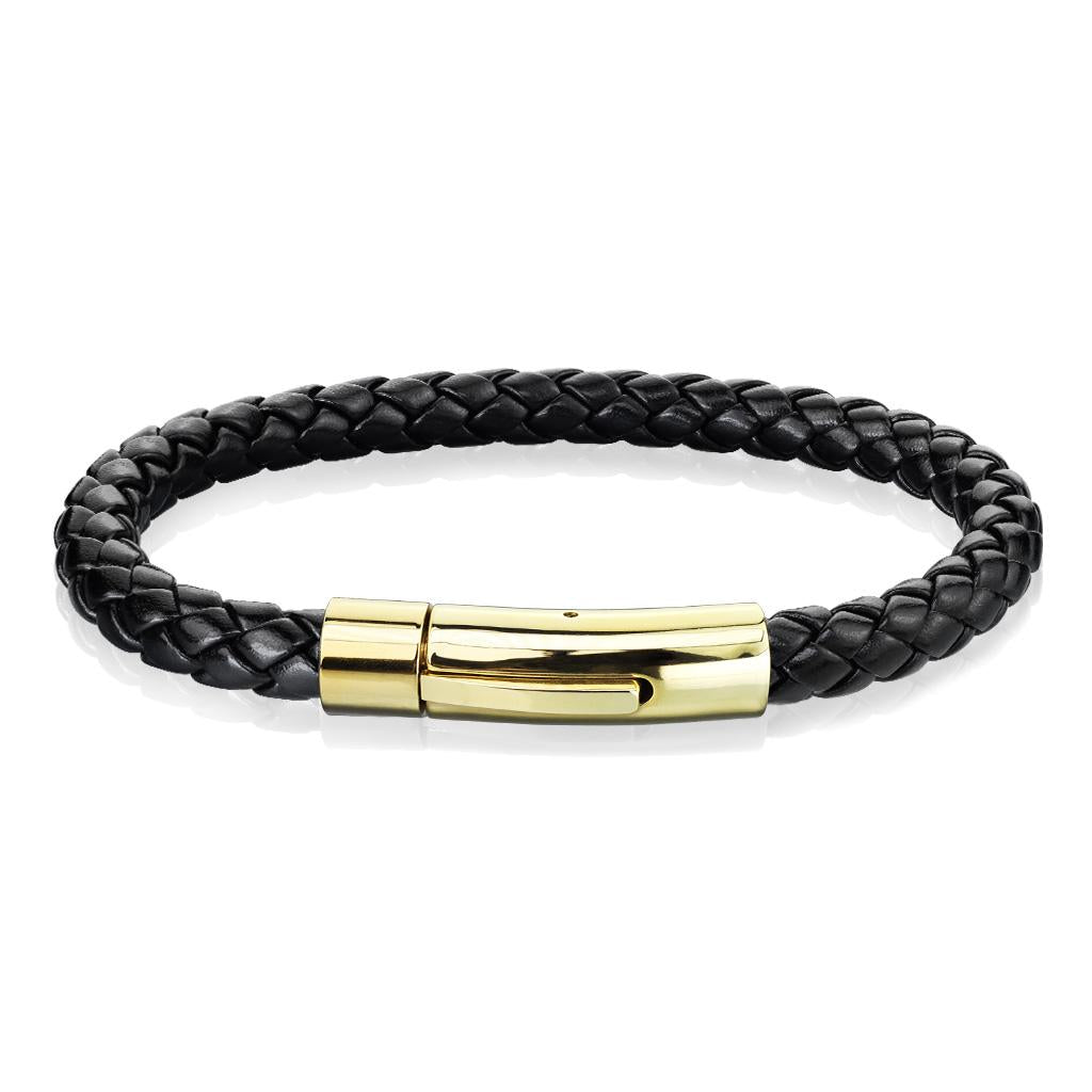 Bolo braided leather bracelet black/gold - Shop-Tetuan