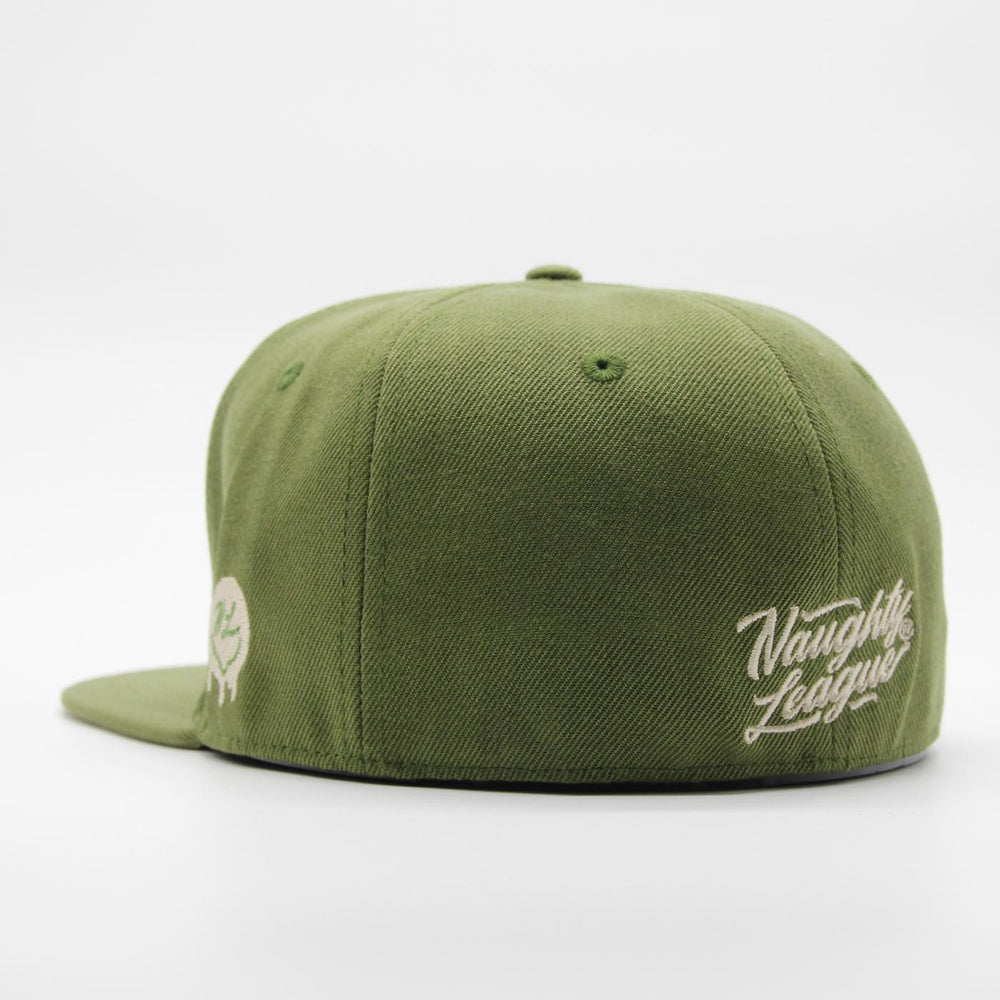 Naughty League San Diego Dirty Kermits Text Logo fitted olive - Shop-Tetuan