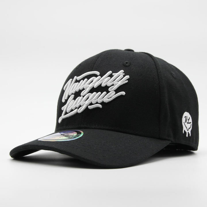 Naughty League Branded Logo Curved stretch snapback black/white - Shop-Tetuan