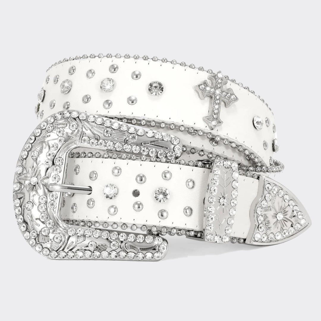 Diamond Cross Studded Rhinestone Belt white/silver - Shop-Tetuan