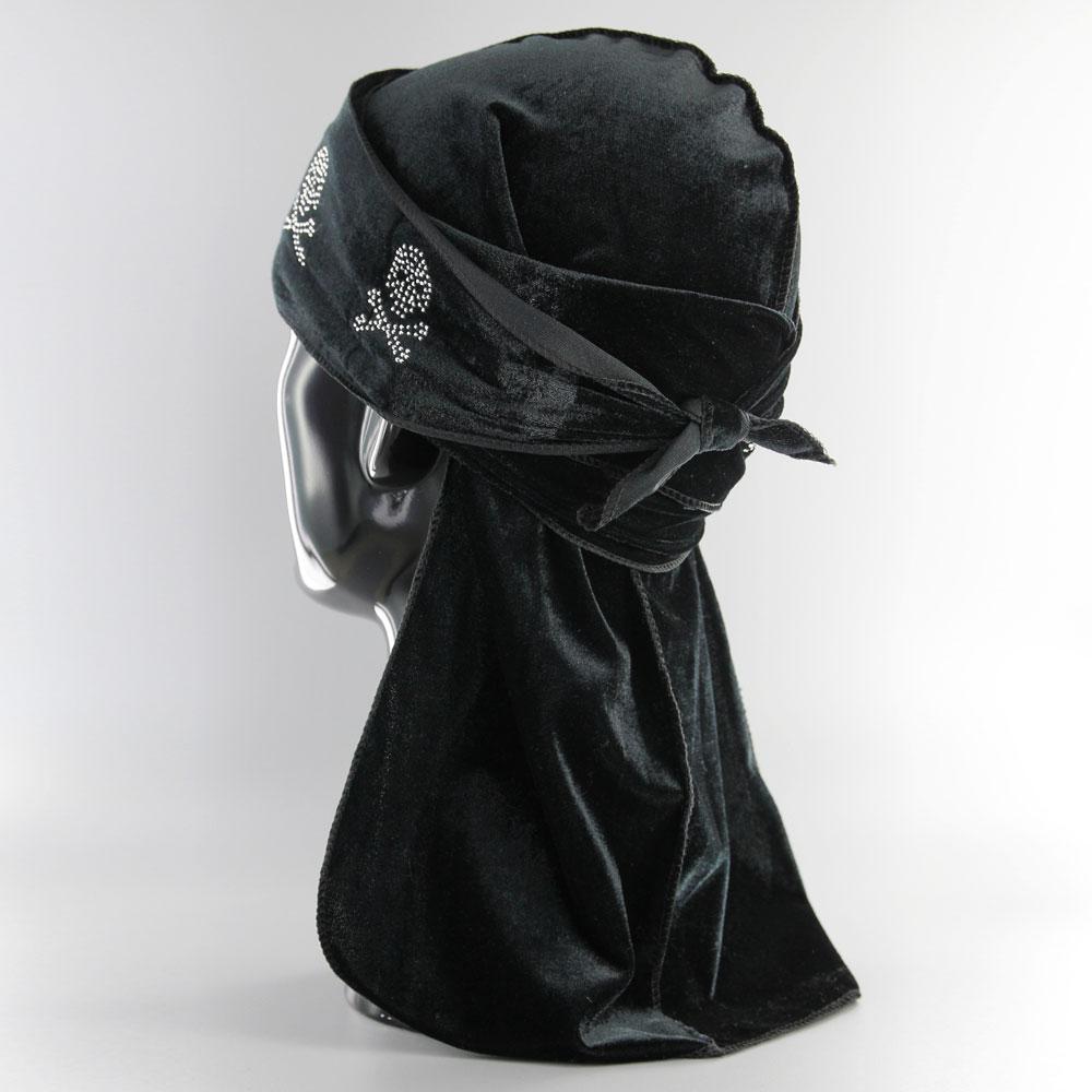 Rhinestone Skull Velvet Du-Rag black - Shop-Tetuan