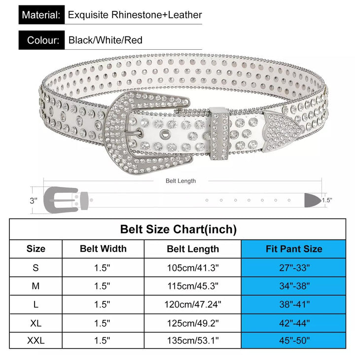 Diamond Studded Rhinestone Belt white/silver - Shop-Tetuan