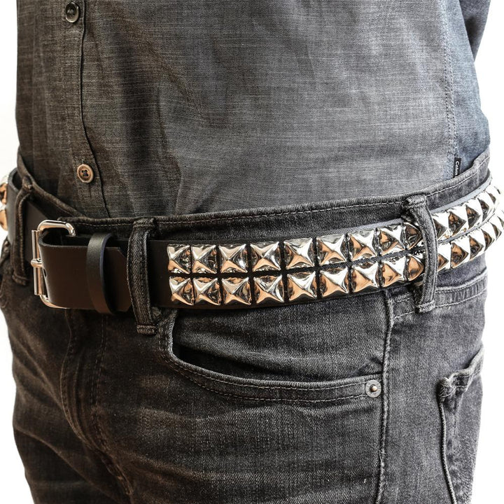 Pyramid Studded leather belt 2 row black - Shop-Tetuan